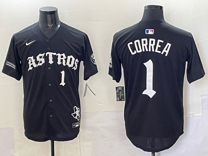 Men 2025 Houston Astros #1 Correa black  Game Nike MLB Jersey style 0013